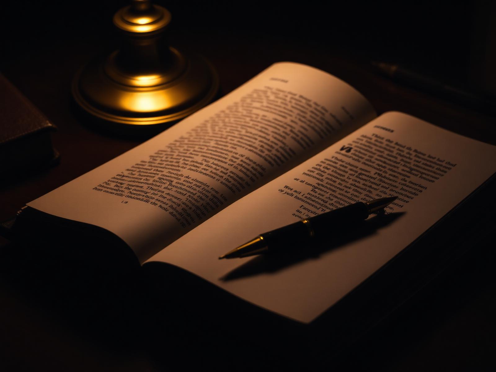 Legal reference volumes at a lamplit desk
